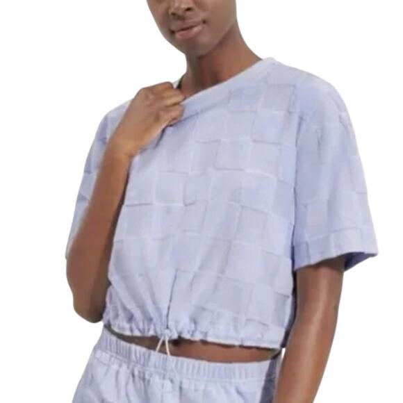 UGG M Teagin Check Short Sleeve Top Cotton Blend Ocean Fog Textured Sports - Picture 1 of 13